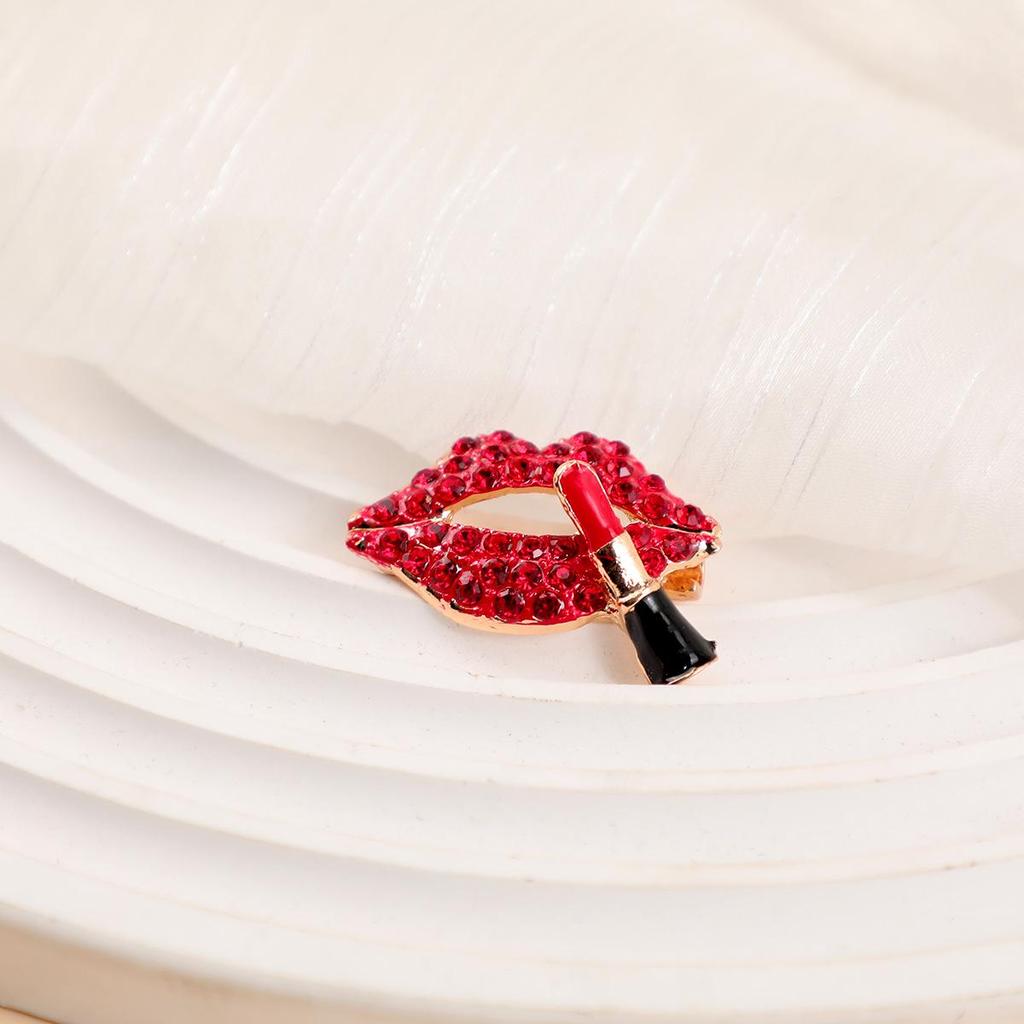 European & American Creative Style Full Diamond Lipstick Brooch - Trendy Fashion Accessory for Clothes