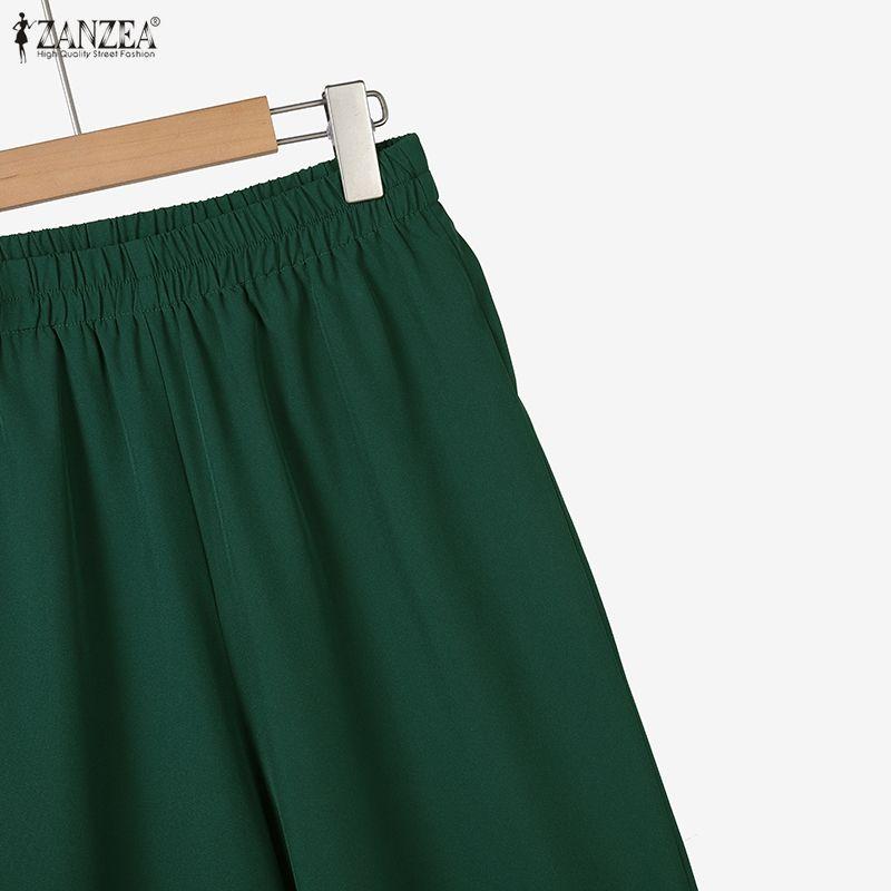 ZANZEA Women Short Sleeve Stripe Blouse and Pants Casual Two Piece Sets