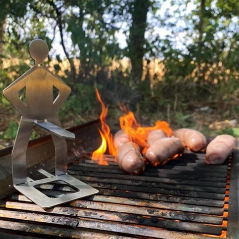 2PCS BBQ Hot Dog Holder Stainless Steel Sausage Roaster with Funny Standing Man Design, Even Cooking, Easy Clean, Party Gift