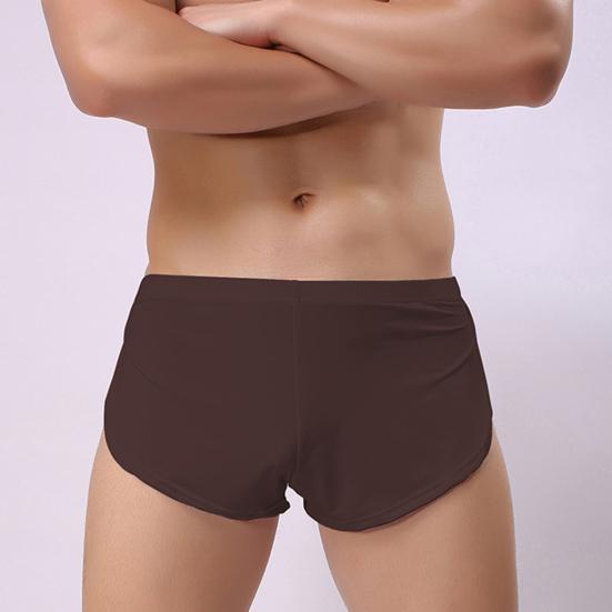 Men Sexy Boxer Underwear Low-rise Elastic Waistband Boxer Briefs Solid Color Full Hip