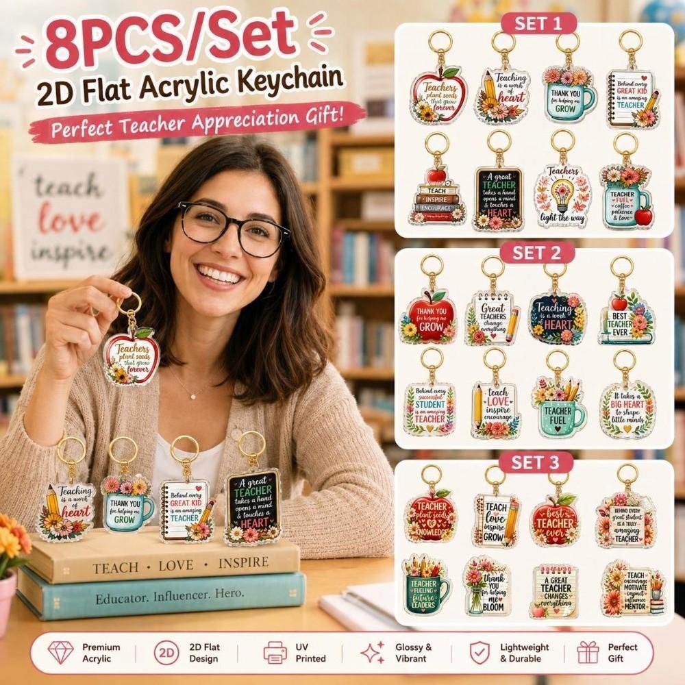 8pcs Inspirational Mini Key Chains Teacher Appreciation Bag Charm Key Ring Souvenir