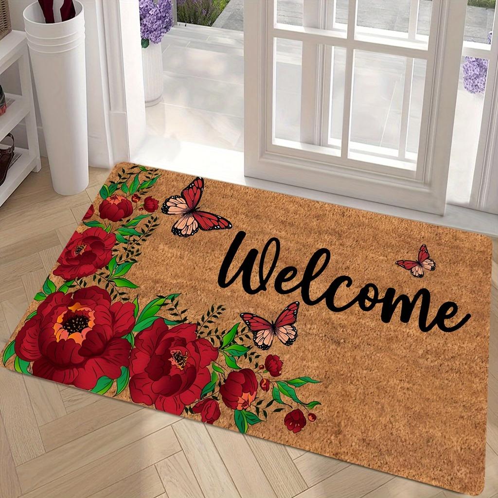 1Pcs Anti Fatigue Kitchen Rugs, Peony Butterfly  Print Waterproof Non-Slip Thick Cushioned Kitchen Mat Heavy Duty Comfort Standing Mat for Kitchen