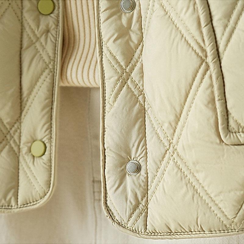 Dam Kort Vadderad Jacka Vinter Lös Varm Quiltad Jacka Mode Ståkrage Bomull Ytterkläder