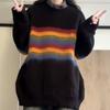 Ladies Colored Striped Black Sweater Korean Loose Female Knitted Sweaters Autumn Fashion  Women Versatile Pullover Tops