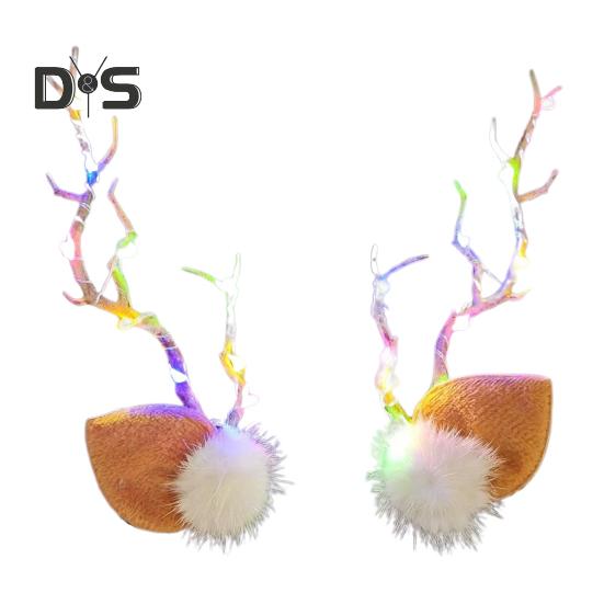 

1 пара шпилек для волос со светодиодной подсветкой и декором в виде рогов оленя, светящиеся заколки для волос, легкие, удобные в носке, рождественские аксессуары для волос C