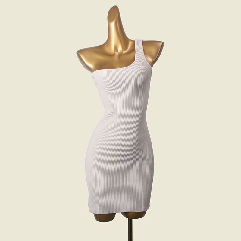 Stylish Sexy One Shoulder Bodycon Dress Fashion Style Accessible Luxury Square Collar Collarbone Beauty Knitting Sexy Accessible Luxury Dress