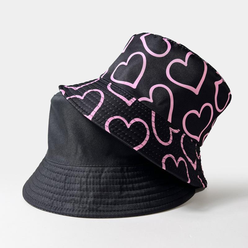 Double-sided Love Printed Bucket Hat Versatile Outdoor Sunshade Sun Hat Showing Washbasin Hat