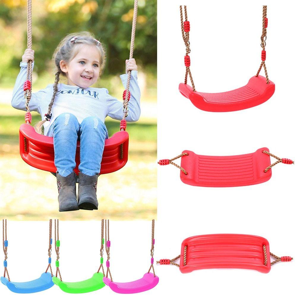 Plastic Children'S Swing With Hanging Rope Adjustable Height Swing Easy Install Multicolor Sitting Board Swing