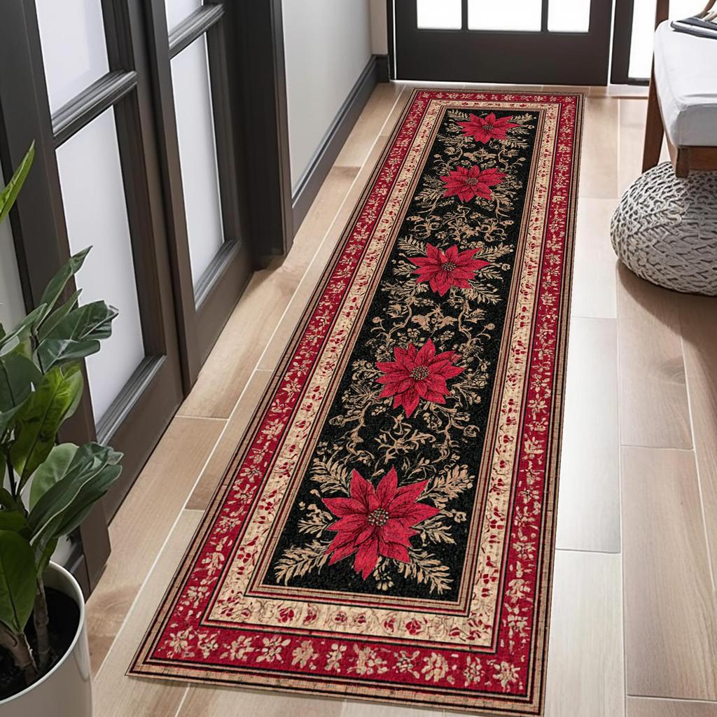 Cartoon Santa Claus Winter Christmas print Runner Rug,Hallway,Bedside,Terrace,Washable Runner Rug,Fun Christmas Decor Gift