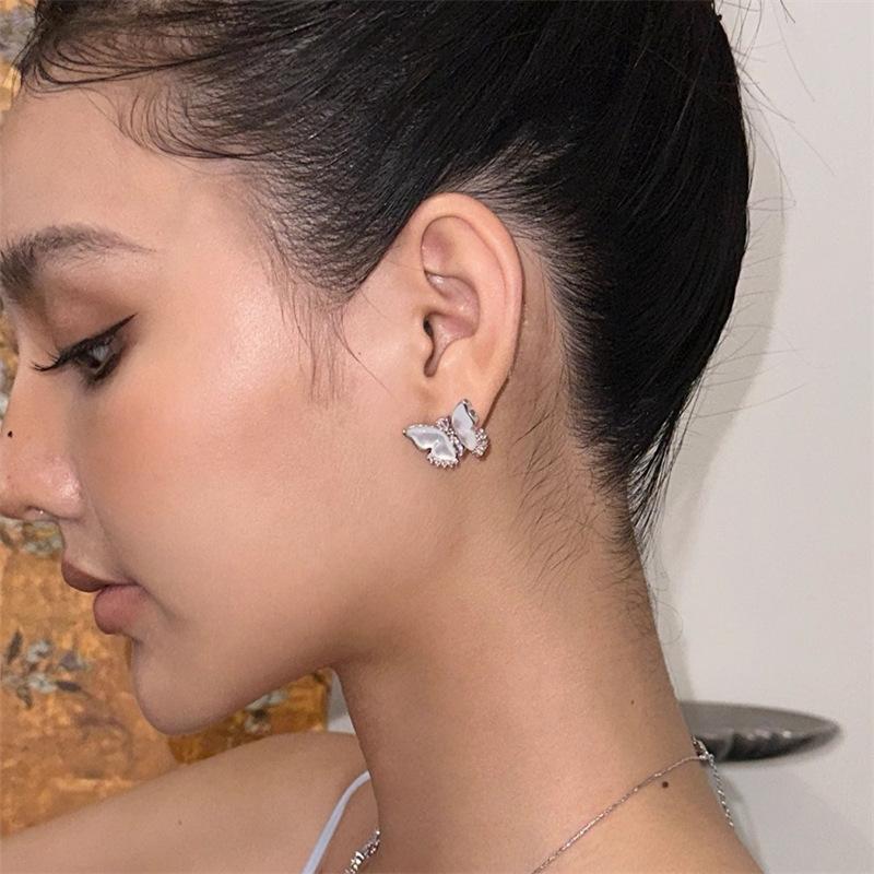 Fritillary zircon butterfly stud earrings feminine earrings earrings tide