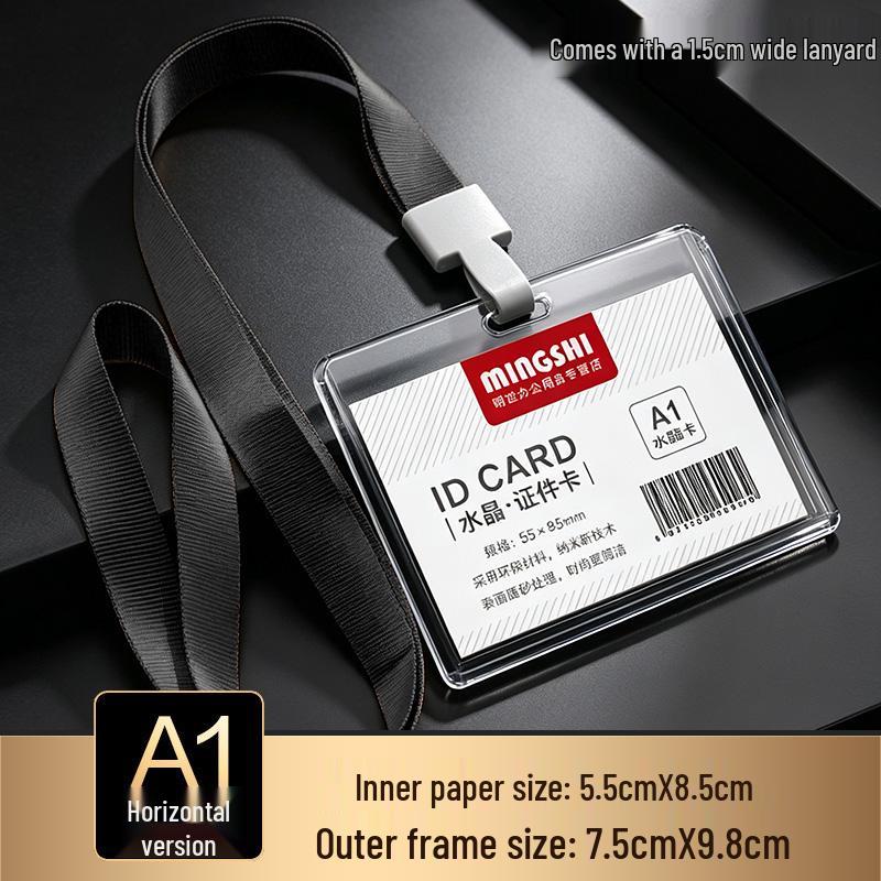 Transparent Acrylic ID Badge Holder with Lanyard - Employee or Work Card Protective Cover