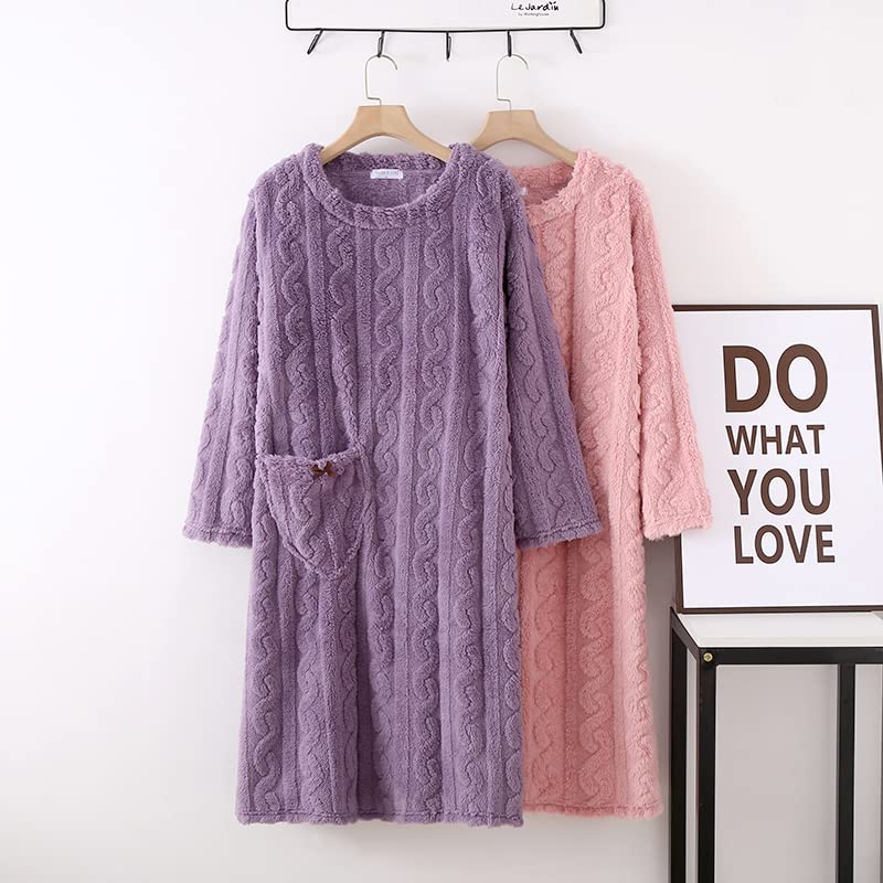 Yume Pajama Fluffy Lounge Dress, Women's Fall/Winter, Fluffy Gown with Wearable Blanket, Pajamas, Sleepwear, Loungewear, Cold Protection (L, Lavender)