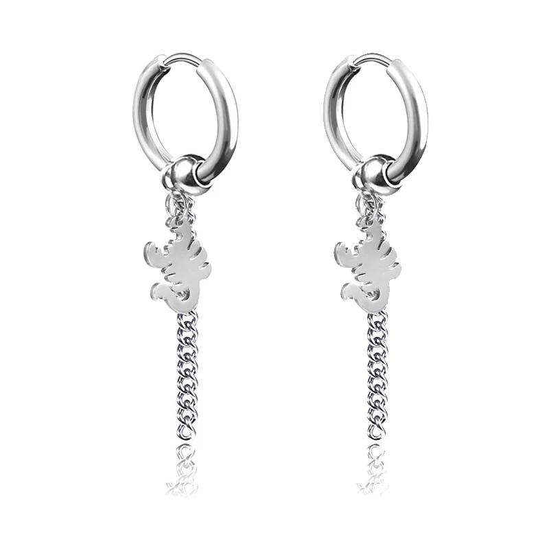 Punk Stainless Steel Chain Hoop Earrings Unisex Goth Pop Hip Hop Pendants Fashion Ear Jewelry Accessories