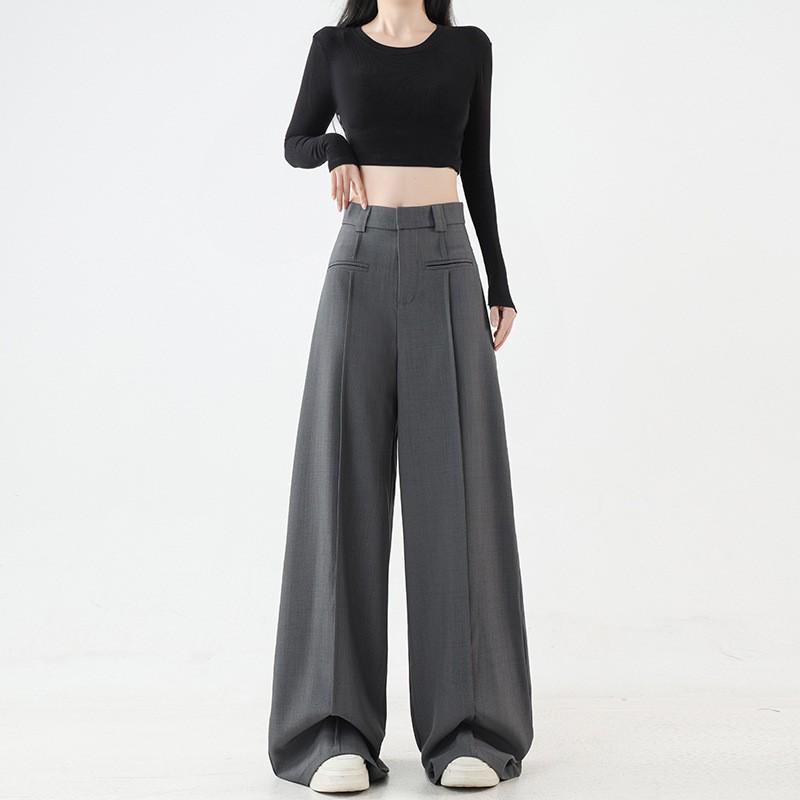 

2025 High Waist Slim Straight Women s Floor-Length Drape Pants - Spring & Autumn Wide-Leg Suit Style. L