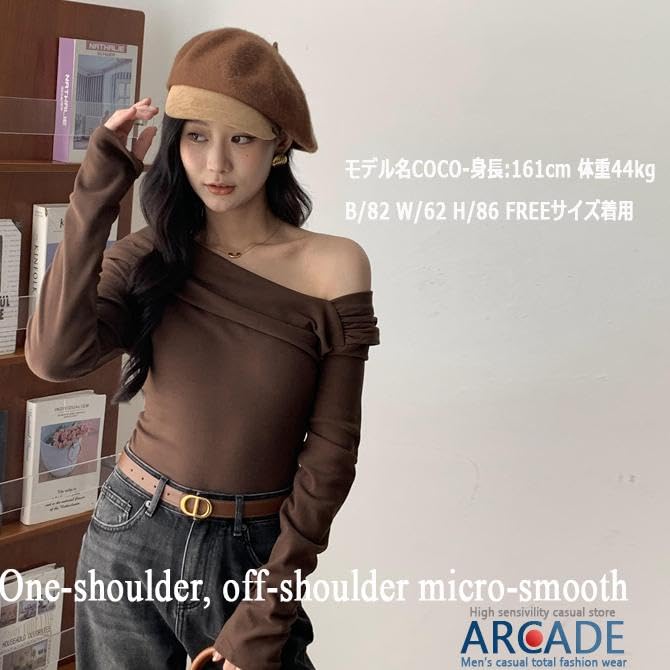 Arcade Soft Micro Smooth Long Sleeve Free White Women's Off-the-Shoulder One-Shoulder T-Shirt, Size,