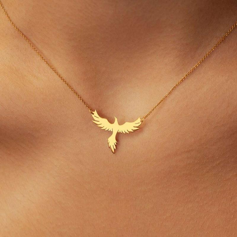 Stainless Steel Gold Color Bird Pendant Necklace for Women Exquisite Fine Chain Phoenix Firebird Necklace Charm Jewelry Gifts
