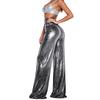 Women's High Waisted Wide Leg Pants with Foil Color Casual Trousers for Everyday Wear