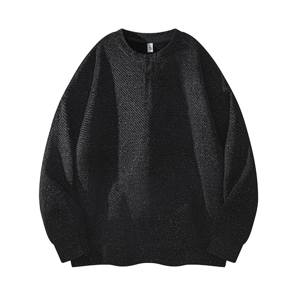 Men's Loose Sports Round Neck Hoodie Solid Color Lazy Wind Unhooded Top