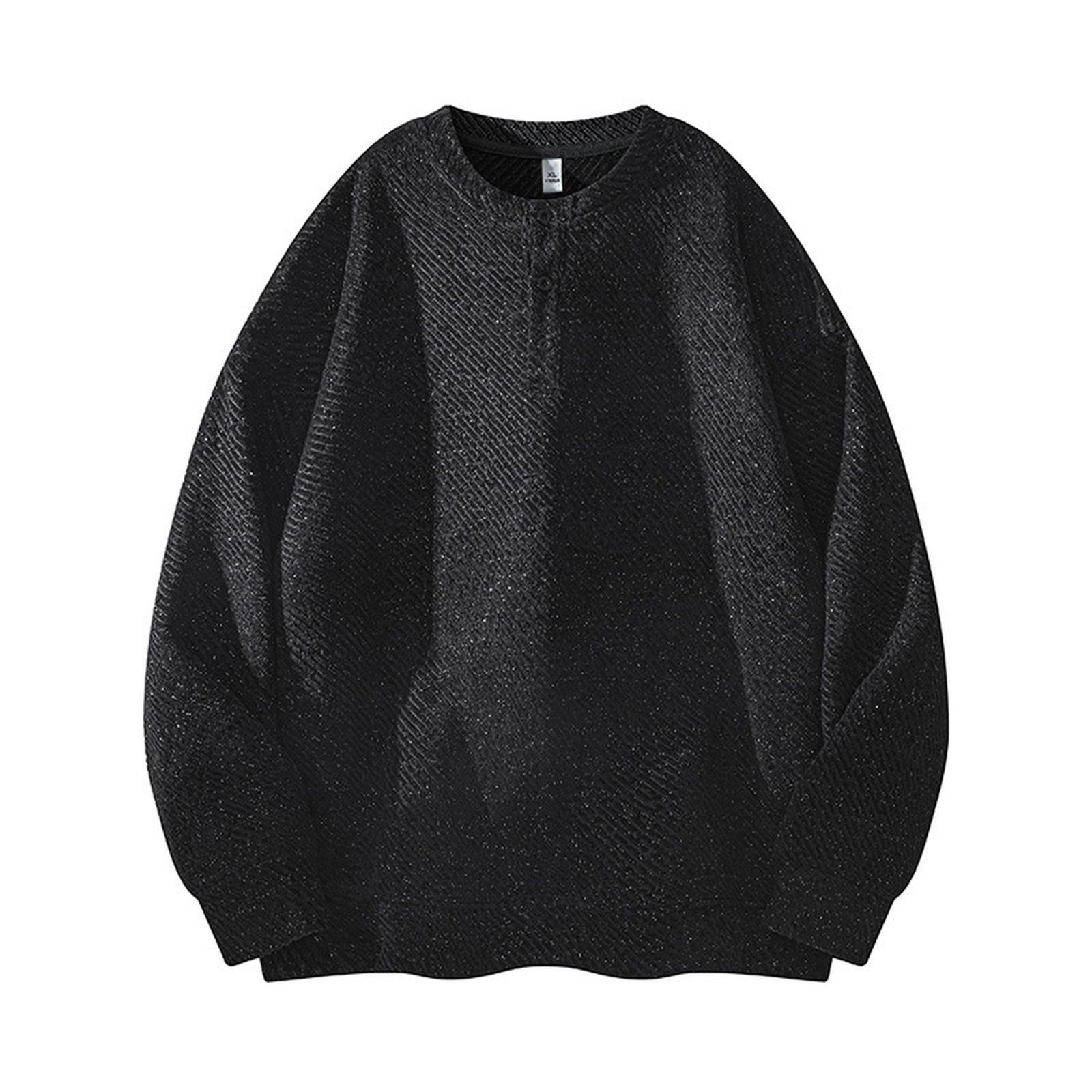 

Men s Loose Sports Round Neck Hoodie Solid Color Lazy Wind Unhooded Top L чёрный