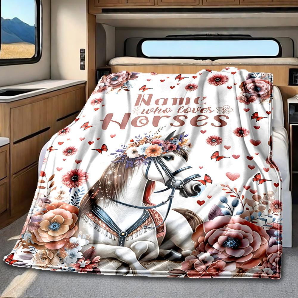 Horse Love Happiness And Freedom Customizable Outdoor Blanket Customize Text Comfortable Suitable For Picnics Outdoor Travel And Camping Sofa Office