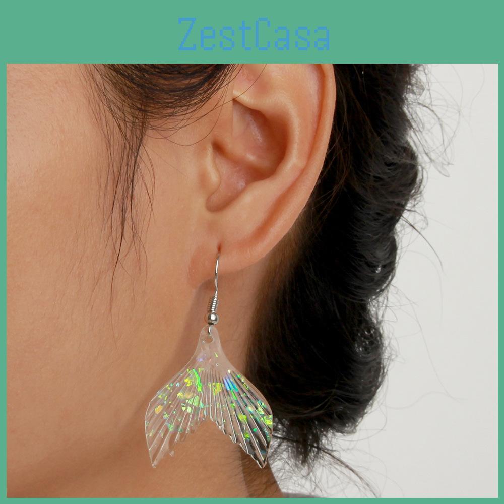 Fish Trendy Tail Dangle Earrings With Design In Blue Acrylic For Womens Fashion