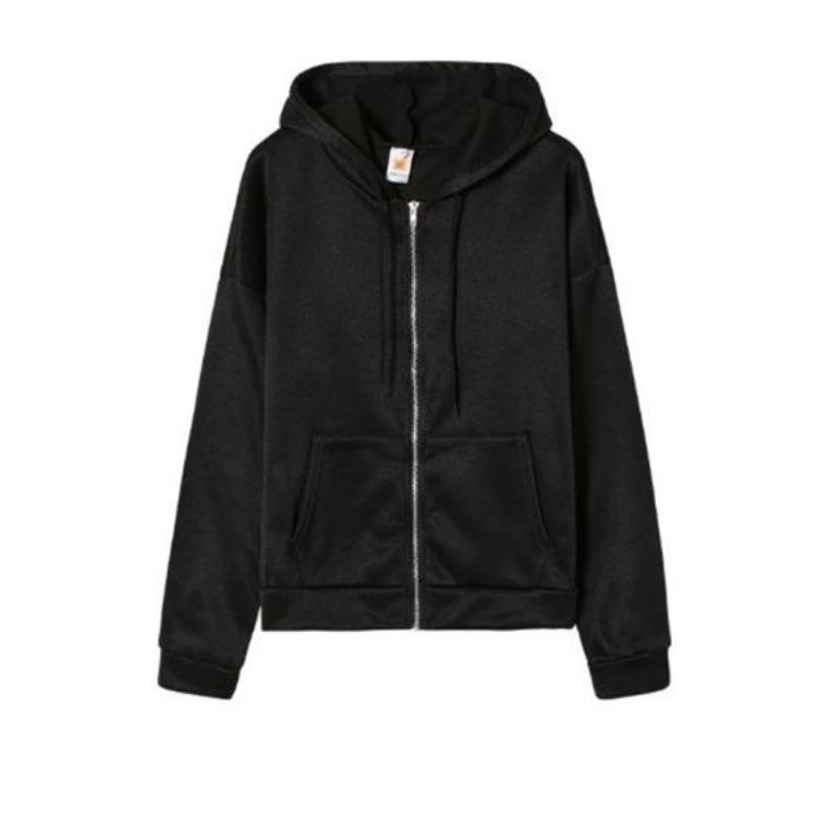 Women Autumn Sweatshirt Jacket Solid Color Hoodie Coat with Long Sleeves Drawstring Pockets Zipper Closure
