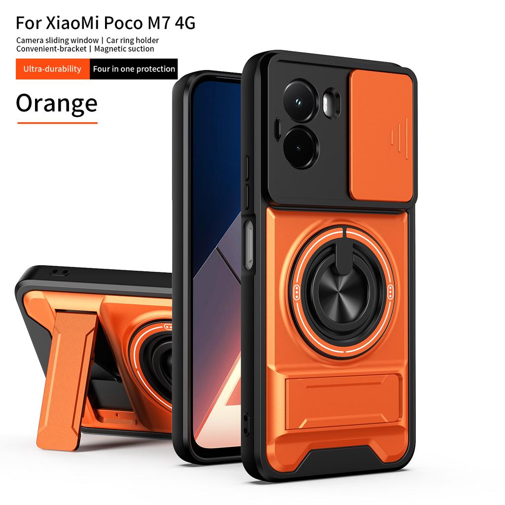Pouzdro pro POCO M7 4G Pouzdro Otočný Kroužek na ochranu fotoaparátu Posuvný Stojánek Nárazuvzdorný Kryt Capa Funda