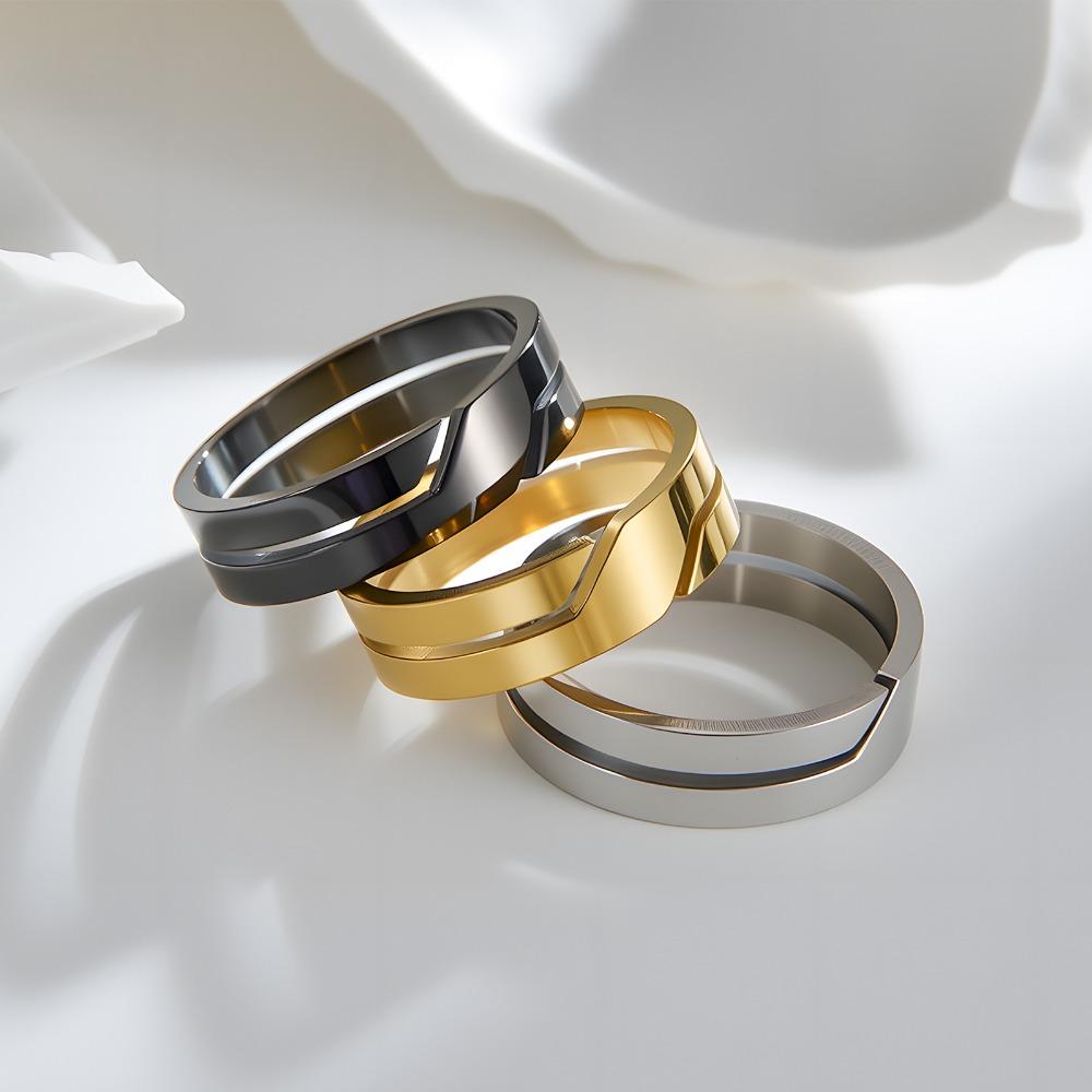 

Punk Hip-hop Stainless Steel Geometry Hollowed-out Vacuum Electroplated Couple Rings for Women Men Simple Personality Jewelry 6 золотой