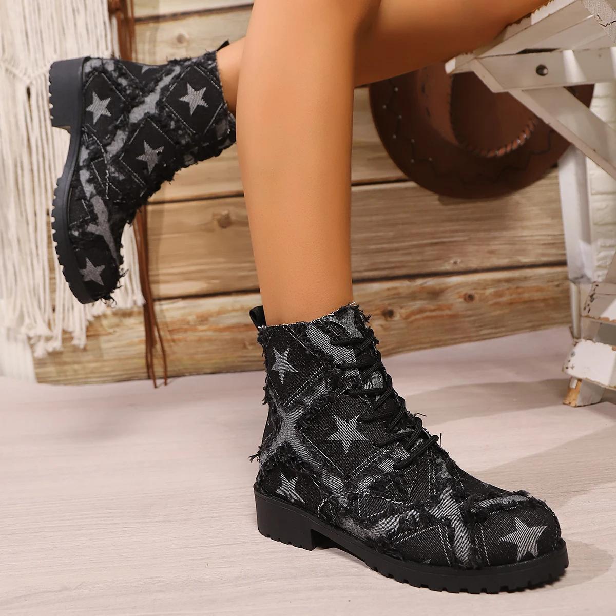 

Модные парусиновые ботильоны на платформе, женская обувь, новые дизайнерские кроссовки на шнуровке 2024 года, трендовые брендовые удобные прогулочные мотоциклетные ботинки 36-42 42 чёрный