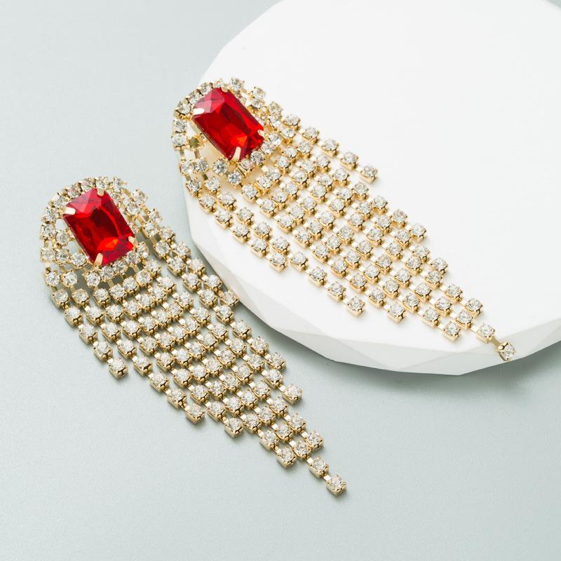 

Женские серьги с преувеличенными кристаллами и кисточками, женские длинные серьги-капли из сплава премиум-класса OneSize красный