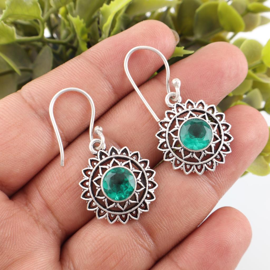 Green Emerald Gemstone Earring Jewelry, Handmade Gorgeous Silver Earring, 925 Sterling Silver Jewelry For Wedding Gift