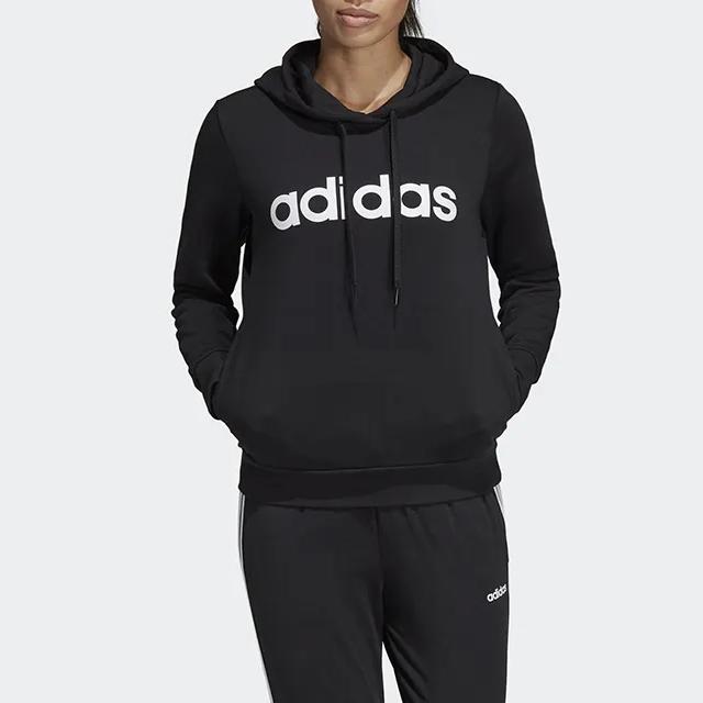 Adidas Logo Hoodie Long Sleeve Sweatshirt Women Tops Black DP2403