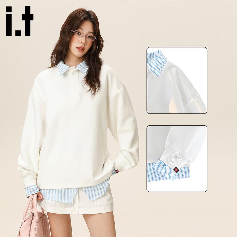 

:CHOCOOLATEit Women s American Retro Faux Two-Piece Polo Sweatshirt L