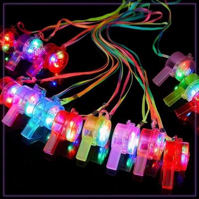 5 PCS Sifflet LED Multicolore Créatif en Plastique Rond Lumineux avec Cordon Sifflet Portable pour Fête