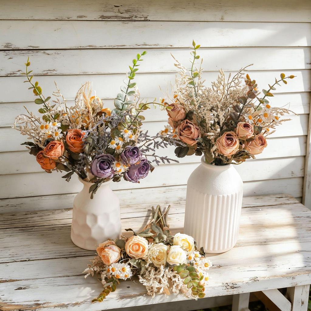 Artificial Smile Dry Rose Bouquet - INS Style Fake Floral Greenery for Wedding Decor
