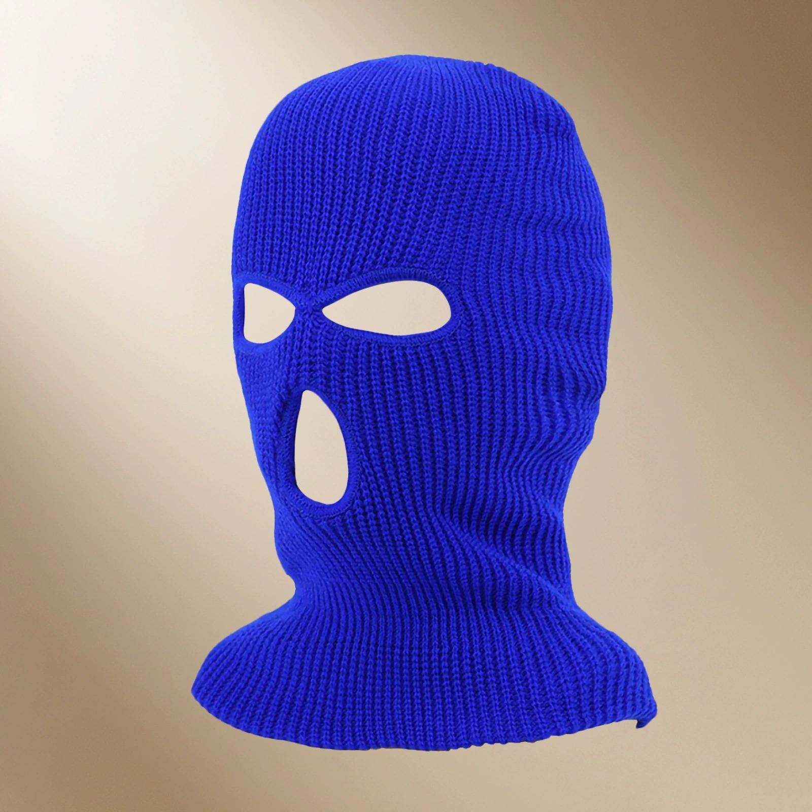 

Мужская и женская зимняя теплая балаклава для велоспорта, ветрозащитная маска-шапка с тремя отверстиями, уличная вязаная шапка-пуловер, пародийный подголовник для автокресла синий