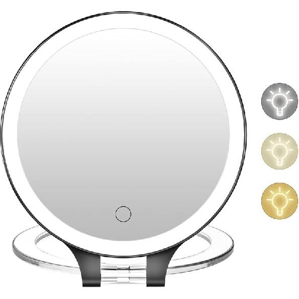 FASCINATE Magnifying Mirror 10X 1X Double Sided Magnification Makeup Vanity Mirror Rechargeable Lighted Mirror with 3 Color Setting Adjustable