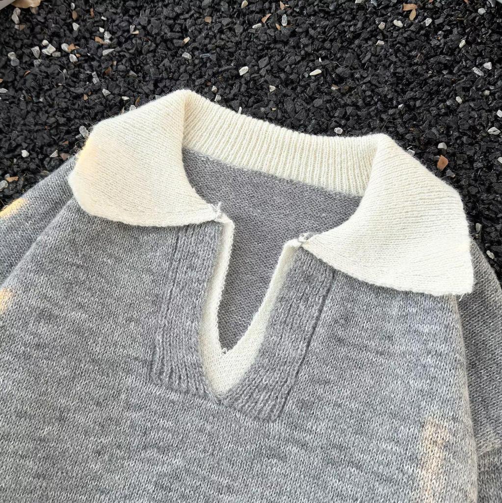 Men's Retro Polo Neck Layered Sweater, Autumn/Winter Style