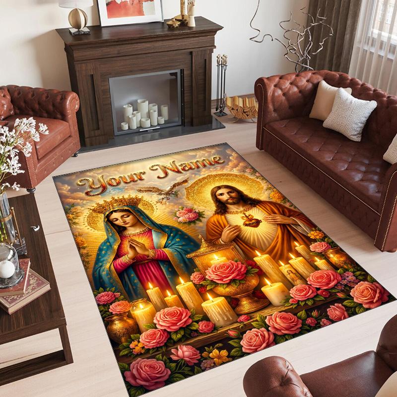 Valentine Love Theme Crystal Velvet Rug Personalized Custom Name Text Soft Floor Mat Home Decor