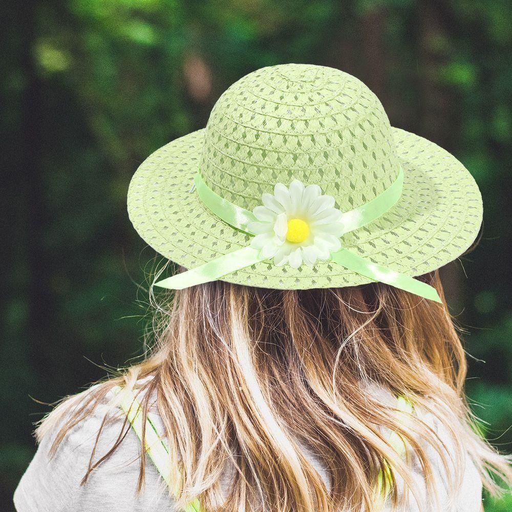 2Pcs/Set Flower Design Children Beach Hats Set Wide Brim Straw Wide Hat  Kids Summer Holiday