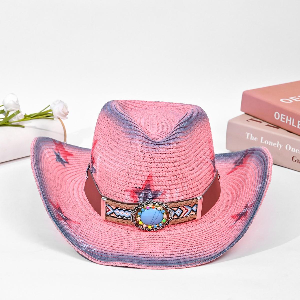 

New Western Cowboy Hat Spray Painted Straw Hat average size