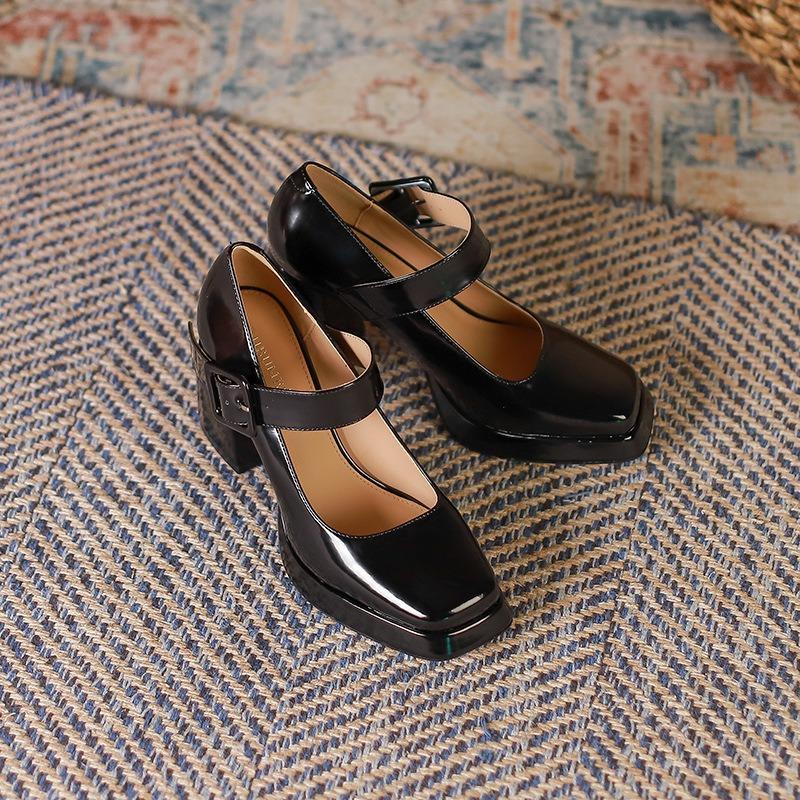 9-Waterproof table high heels for women's autumn new thick heel square head word Ma Lizhen shoes for women