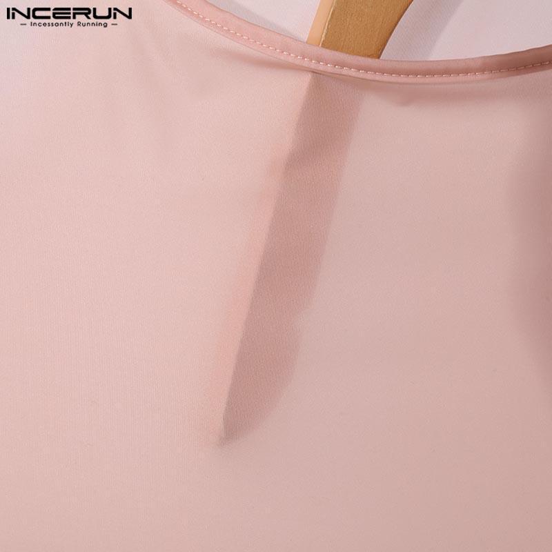 INCERUN Summer Men Sleeveless Semi-Sheer Stretch Skinny Tank Tops Gym Underwear