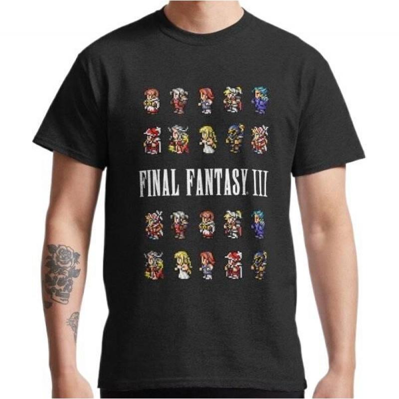 Final Fantasy 3 III Sprite'y PIXELOWY SPRITE Koszulka na prezent dla gracza RPG 100% bawełna Krótki rękaw Ubrania z grafiką Wszystkie rozmiary topów