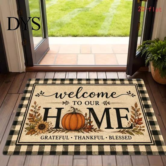 Washable Front Door Rug Halloween Pumpkin Mat, Fall Seasonal Welcome Non-slip Farmhouse Entrance for Porch Entryway Kitchen Decor Festive