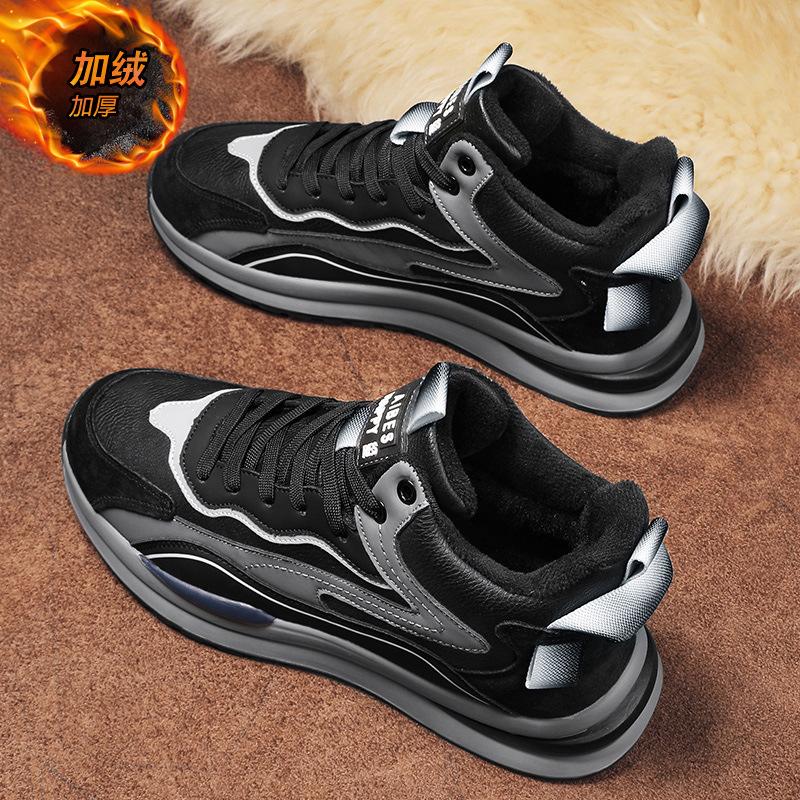 Cotton shoes men's 2025 summer new high-top velvet thickened leisure sports thick-soled warm and cold-resistant travel dad shoes