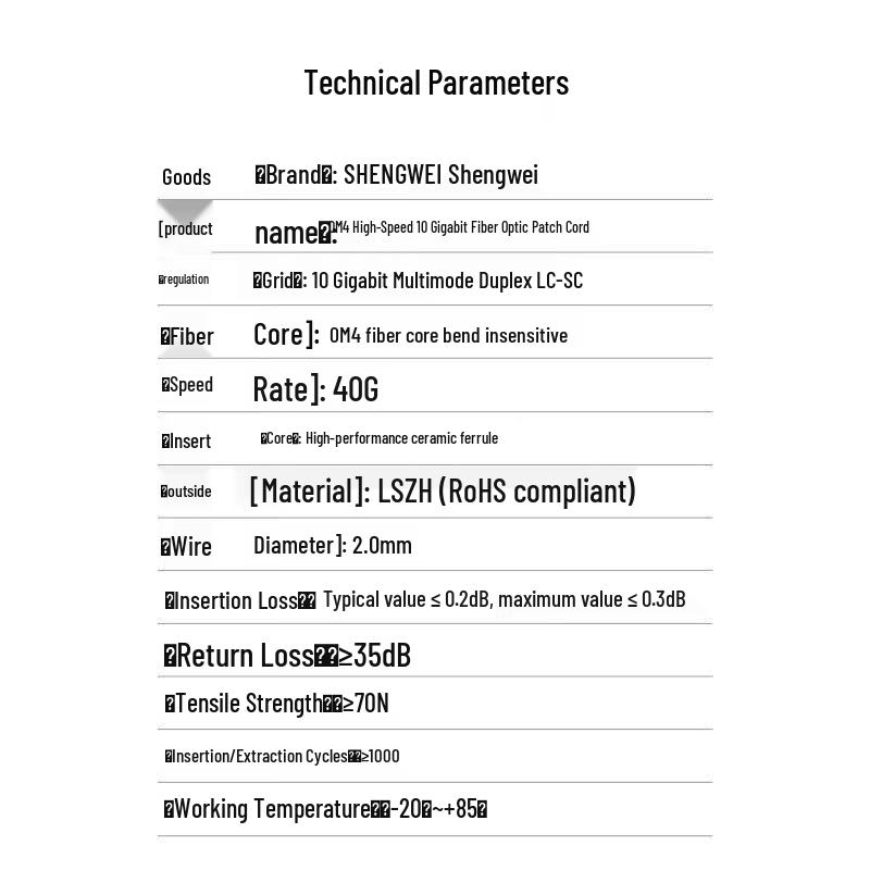 Shengwei OM4 LC-SC Multimode Duplex Fiber Patch Cable