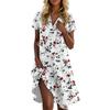 Damen Freizeitmode Revers Blumenmuster Kleid Kurzarm V-Ausschnitt Kurzer Rock