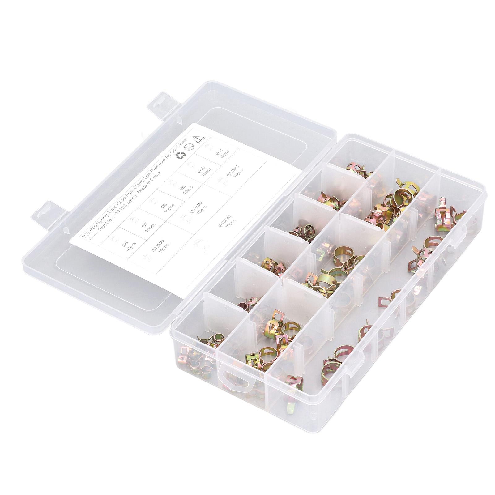 

100 шт. Пружинные хомуты Марганцевая сталь Цвет Гальванизация Пружинный зажим Хомут для трубы Ассортиментный набор