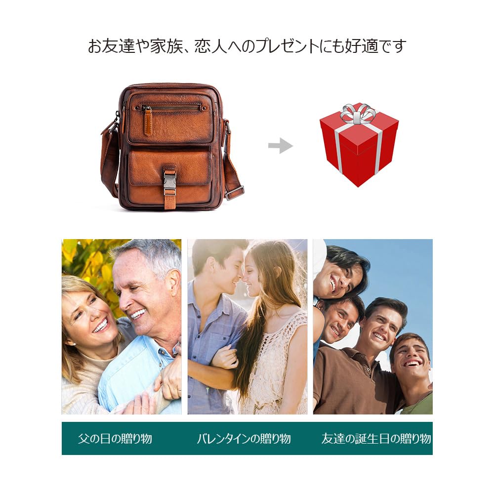 Whatna Antique-Tanned Natural Cowhide Leather One-Shoulder Bag for Men, Crossbody Bag, Shoulder Bag, Handbag, Clutch Bag, Vertical Chest Bag, Genuine